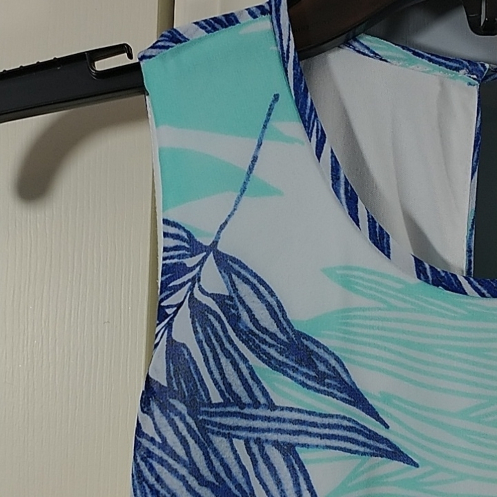 Calvin Klein Sleeveless Trapeze Dress Blue Palm Print Sz 4 - Picture 9 of 15